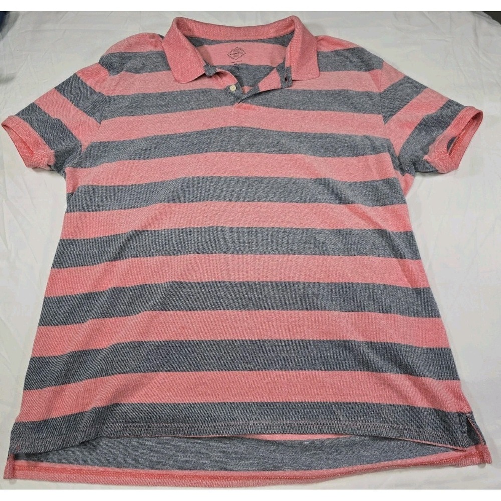 St. John's Bay Legacy Polo Shirt Men's 2XL Coral Gray Striped 100% Cotton Hi-Low